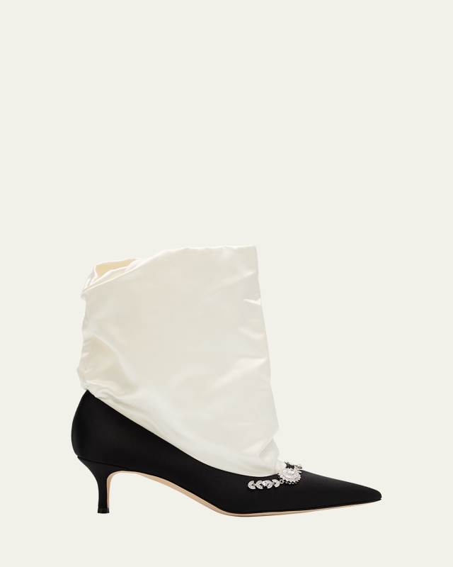 Bicolor Satin Crystal Bootie Pumps